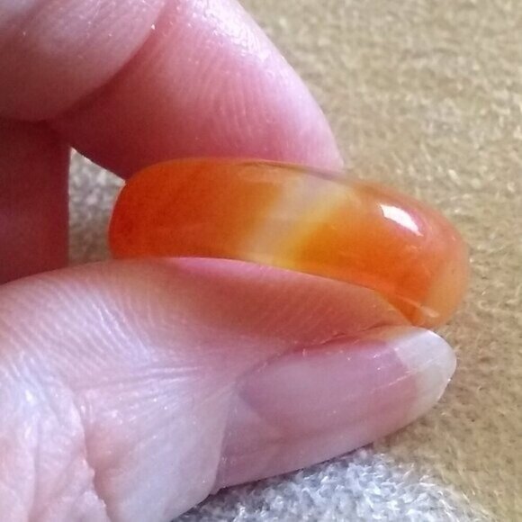 Tangerine & Orange! Banded Agate Stone Band Sz 7 ~ Friendship Ring ~ Stack Rings - Picture 3 of 10